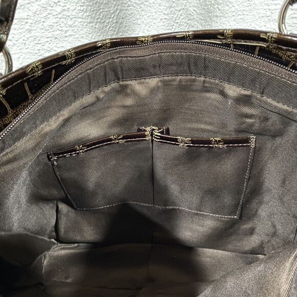 Sag Harbor Brown Lacquer Faux Crocodile Skin Handbag Purse Tote Silver Hardwear - Picture 14 of 15